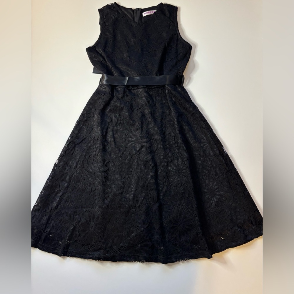 Gorlya girls black knee length sleeveless dress size 13/14